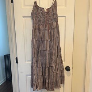 Free People Going Steady Striped Tiered Midi Dress